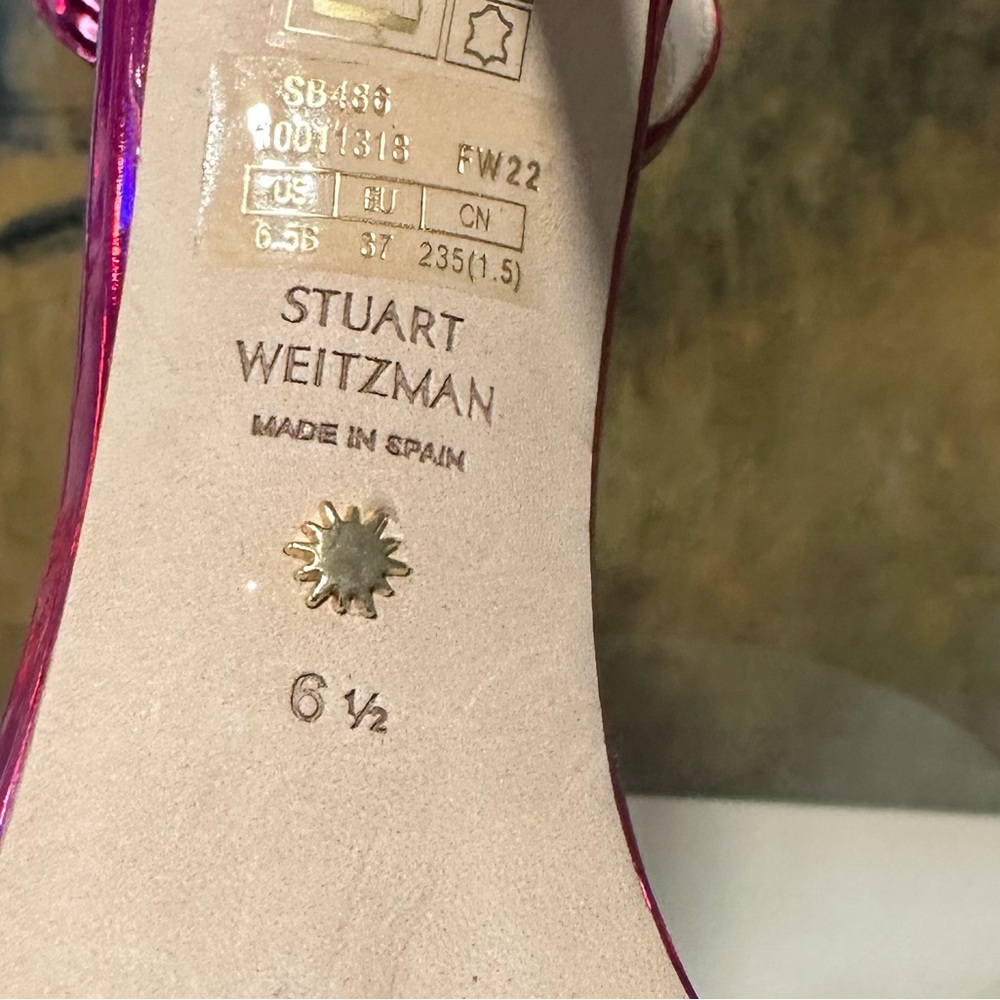 🌹STUART WEITZMAN🌹 Nudistcurve 100mm Sandals Iridescent Pink Size: 6.5 - Picture 12 of 13